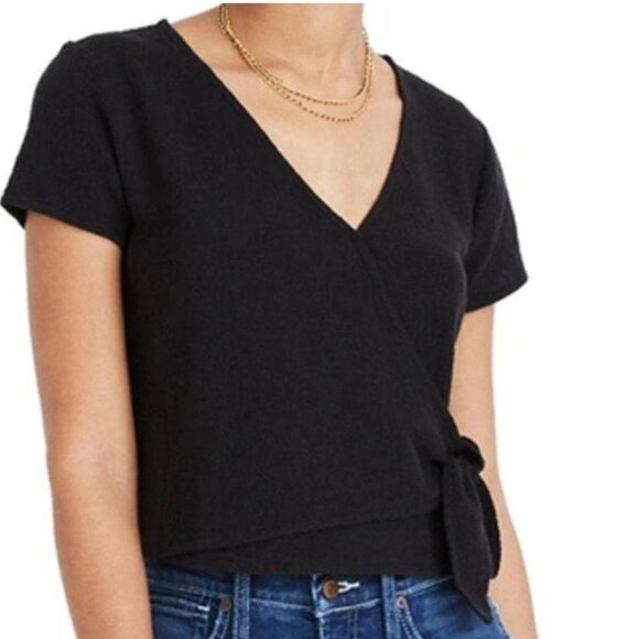 Madewell Texture & Thread Black Wrap top - Picture 1 of 4